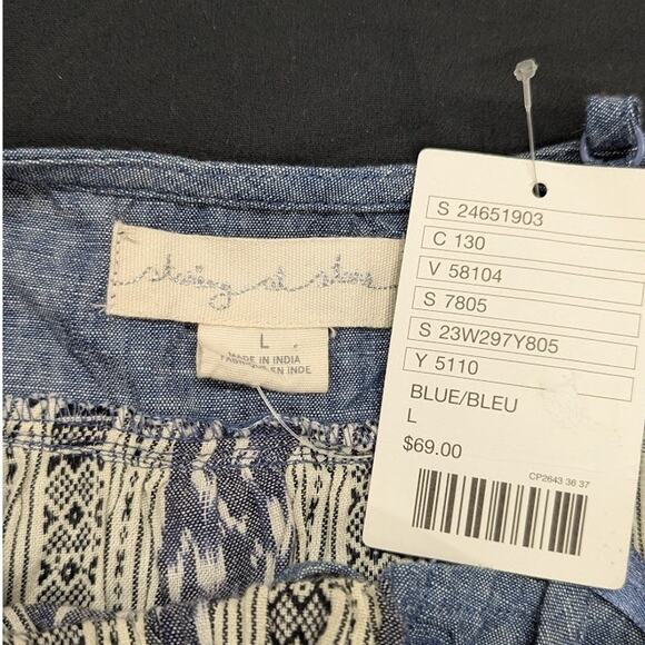 NWT Staring At Stars Blue Denim Aztec Tunic Mini Dress Spaghetti Strap Sz L - Picture 7 of 9